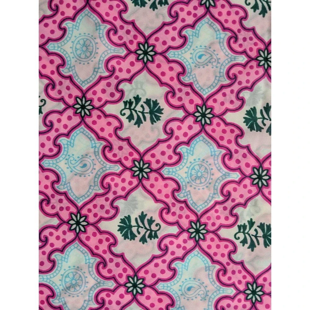 Vintage‎ 60's Psychedelic Fabric, Funky Pink Blue Green Demask, 40